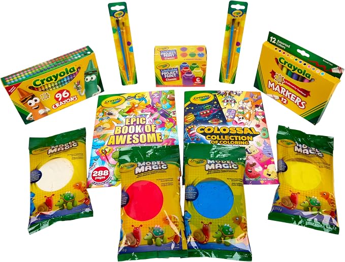 Crayola Art Set for Kids (125pcs), Art Supplies Kit with Giant Coloring Books, Washable Paints, Markers & Storage Box, Gift for Kids, Ages 5+ [Amazon Exclusive]