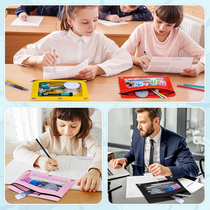 AuroTops 160 Pack Pencil Pouch for 3 Ring Binder,10 Colors Pencil Pouch | Clear Window Pencil Pouches for Classroom Bulk,Pencil Bags with Smooth Zipper,Binder Pencil Case,School and Office Supplies