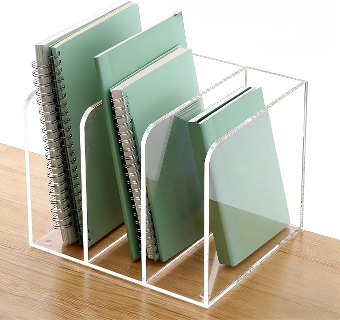 Acrylic Desk File Organizer, 3-Section Vertical File Folder Rack,Clear | Desk Organizer for Documents, Tablets, Magazines, Books & Accessories, Ideal for Office, Home & Classroom