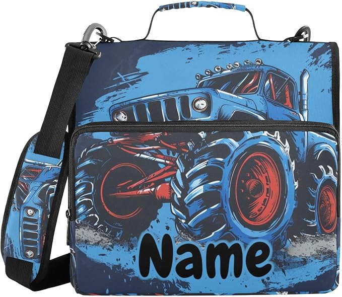Custom Truck Blue 3 Ring Binder Bag 1.5 inch Personalized Name Binder Organizer 500 Sheet Documents Storage for School Office