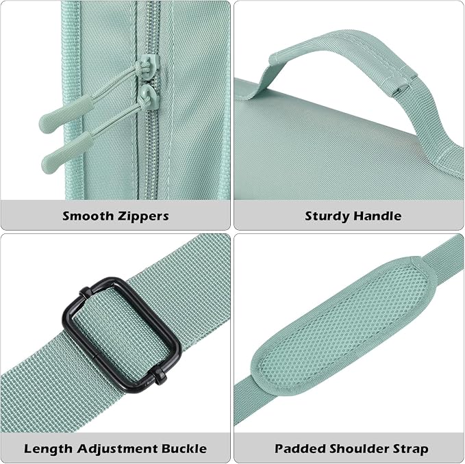 MoKo Zipper Binder, 2-Inch 3-Ring, 500 Sheets, 5-Tab File Folders, Green | 420D nylon with five dividers, multiple pockets, a padded handle and adjustable shoulder strap.