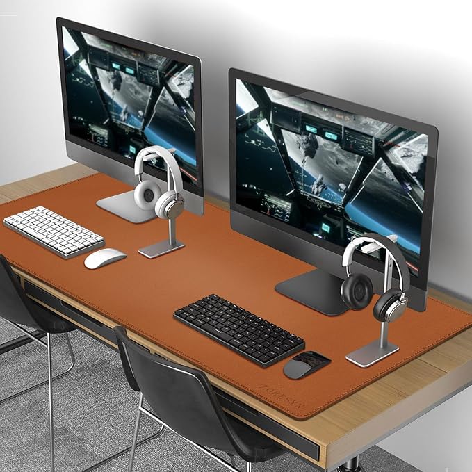 ZORESYN Light Brown Desk Mat 55"x24" Extra Large – PU Leather Desk Pad Protector for Dual Monitors, Waterproof Office Desk Mat for Keyboard & Mouse, Non-Slip Large Mouse Pad for Computer, Home Office