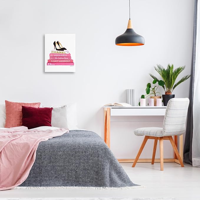 Glam Pink Fashion Books Pump Heels, 16 x 20 Inch Canvas Wall Art | Stupell Industries · By Amanda Greenwood · Ready to hang · Fashion still life charm · Made in USA