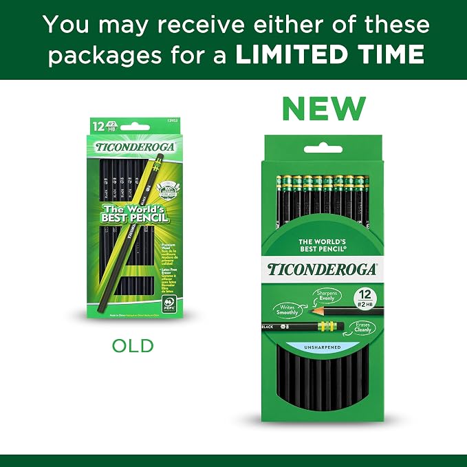Ticonderoga Pencils, Wood-Cased Graphite, #2 HB Soft, Black (13953) (Pack of 72, 864 Count Total)