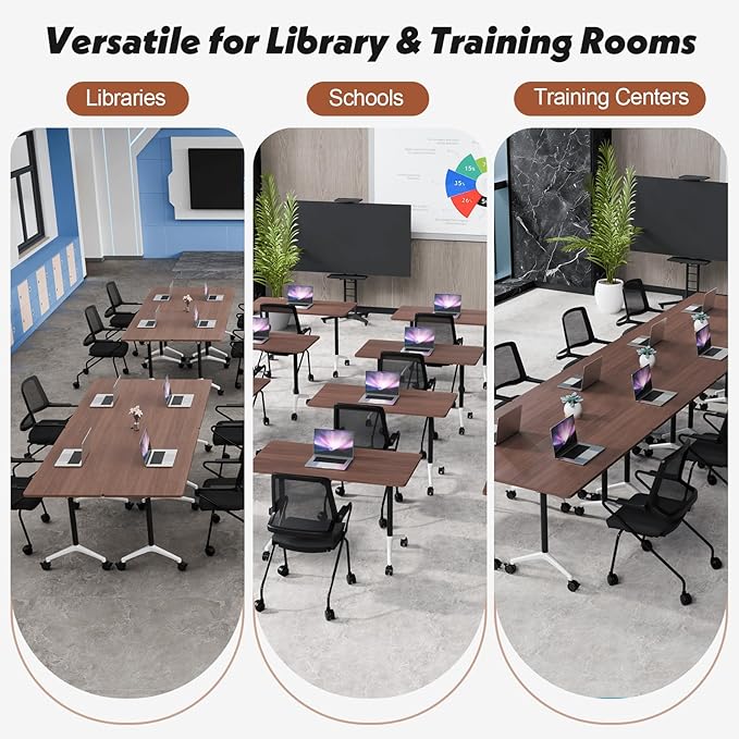 Goakwwuz Conference Room Table, Folding Conference Tables,Thicken Grey Tabletop,Flip Top Wooden Seminar Meeting Room Table for Conference Room Offices (10, Walnut, 47.2“)
