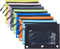 3 Ring Pencil Pouch, Binder Pencil Pouch with Zipper and Mesh Window,8pack 8colors