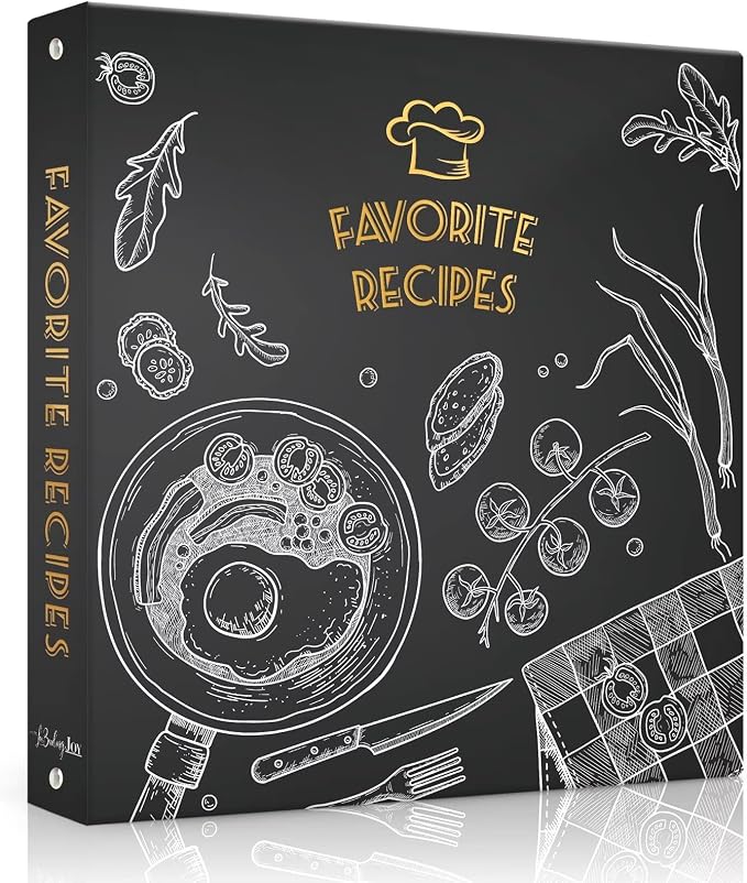 Recipe Binder with Plastic Sleeves, 8.5x11 3 Ring Blank Recipe Book Binder | Premium recipe binder kit with waterproof cover, sleeves, cards, dividers and gift box for preserving recipes-Blackboard.