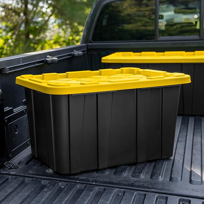 Sterilite 12-Pack Industrial Tote, Plastic Storage Container Bins with Lids, 27 Gallon - Heavy-Duty Organizing Containers for Closet, Bathroom, and Office