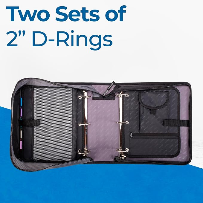Case-it Dual Binder Backpack | 2-Pack 2-Inch D-Rings | Dual-301 Black | Universal, 3 Straps, Removable File, Hold Down Pages, Bookbag Straps, Padded 13" Laptop & Front Flap Pockets, School & Office