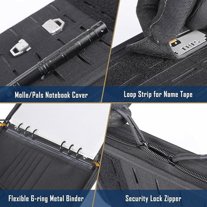Molle Notebook Cover with Detachable A5 Clear Plastic 6-Ring Binder | 6.9x10" Zip Book Cover, 80 Refill Line Papers, 1“ O-Ring Padfolio binder, for Gift Planners Travel Feild Work School