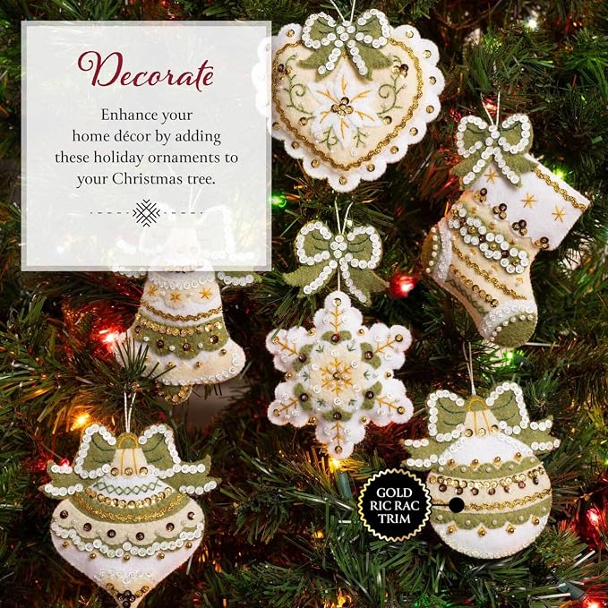 Bucilla Felt Applique 6 Piece Ornament Making Kit, Holiday Glitz, Perfect for DIY Arts and Crafts, 89637E