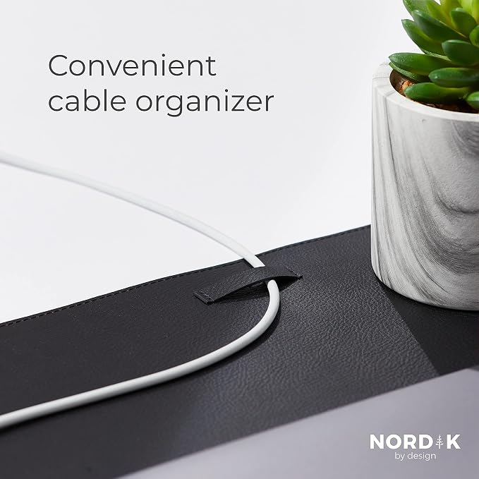 Nordik Leather Desk Mat - Cork Pebble Black - Leather Desk Pad (35x17 in) | Premium Vegan Leather Desk Pad with Cable Organizer, Giftable, Extended Waterproof Mouse Mat, Non-Slip Desk Pad Protector