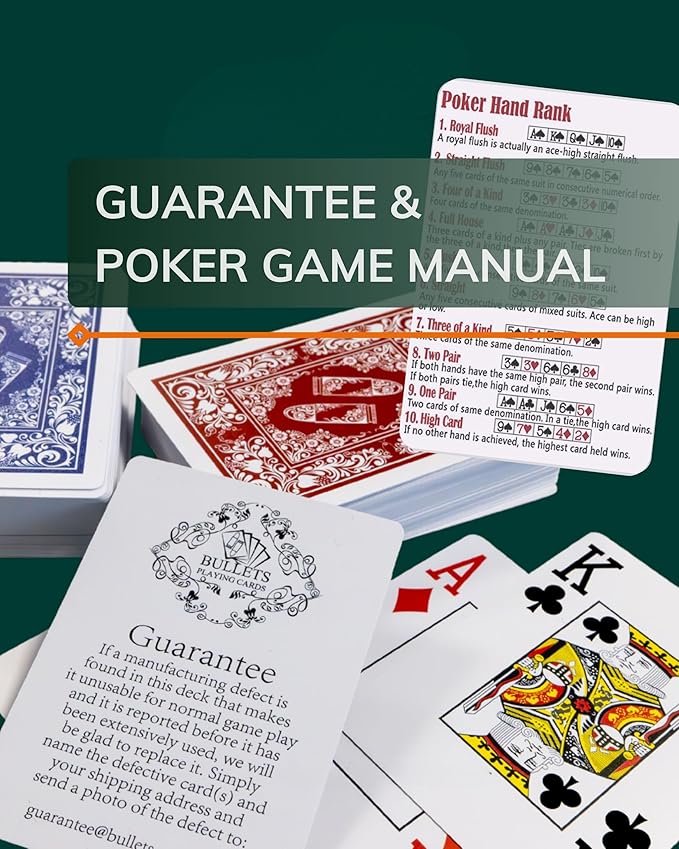 Bullets Playing Cards | Waterproof Plastic Playing Cards – 2 Decks Poker Size with Jumbo Index, Smooth Front & Easy-Grip Back – Ideal for Texas Hold’em, Casino & Camping