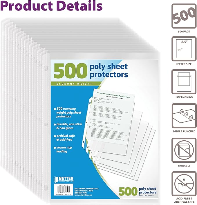 Better Office Products Sheet Protectors, 500 Count