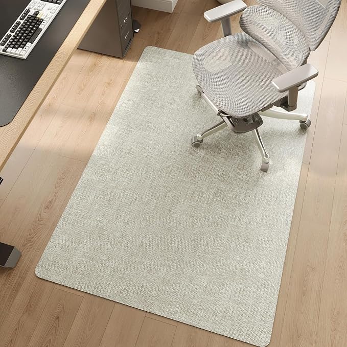 Office Chair Mat for Hardwood Floor Non Slip Protector Beige 35"x53" | PU Self-Adhesive Rolling Chair Mat for Under Desk, Large Duty Hard Floor Protectors for Wood/Tile, Desk Rug for Home Office