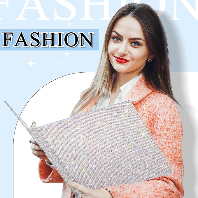 Bling 3 Ring Binder Silver Rhinestone Glitter 1 Inch Binder Organizer with 2 Interior Pockets 8.5'' x 11'' Women Gift for Christmas Home Office School Use