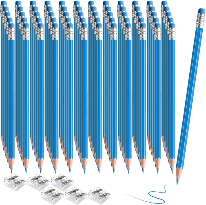 120 PCS Light Blue Pencils Bulk with Eraser, Pre-Sharpened HB Pencils for Writing & Drawing, School Supplies for Kids Homework, Tests, Art Crafts & Teacher Grading(Light Blue)