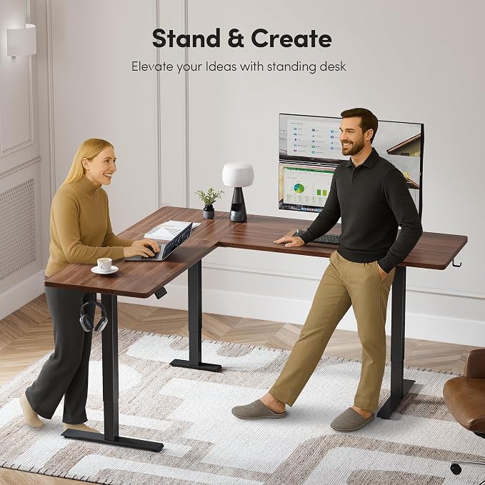 FEZIBO 75" x 63"L Shaped Standing Desk Adjustable Height, Electric Stand up Corner Computer Desk, Sit Stand Home Office Desk with Splice Board, Black