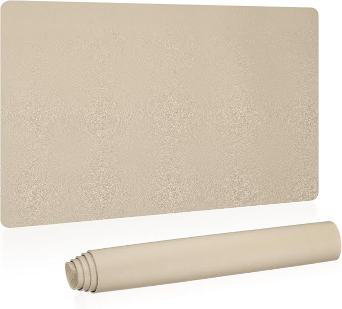 Patikil Desk Pad, 24x13 Non-Slip Waterproof PU Leather Desktop Protector, Dual Sided Home Work Study, Khaki