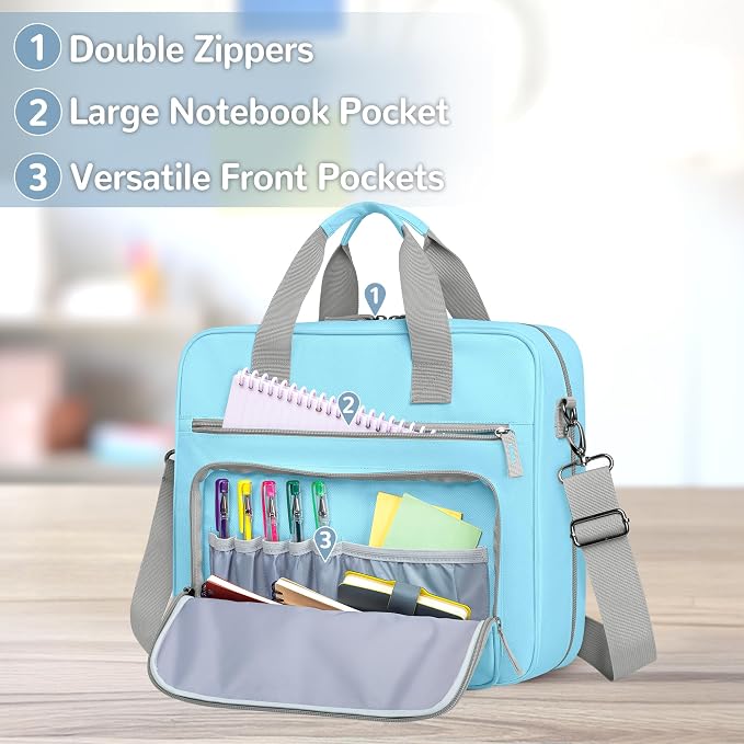 Yarwo 2026 Upgraded Zipper Binder 3 Ring Binder Bag with Pencil Pouch | 500 Sheets Capacity, 5-Tab Expanding File Folder, 14” Laptop Padded Sleeve, Shoulder Strap, for College, Office, Home, Blue