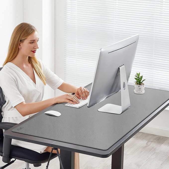 Cacoy 40" x 24" PU Leather Moues Pad for Desk, XXL Large Computer Desk Pad Blotters for Keyboard and Mouse, Waterproof Desk Mat Protector for Office and Home (Grey)