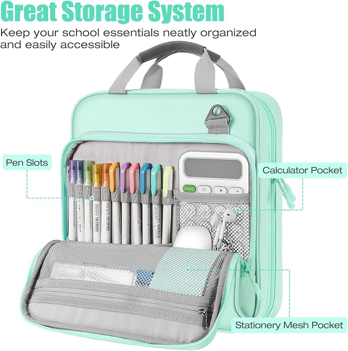 MoKo Zipper Binder, 2 Inch 3 Ring Binder with Zipper, 500 Sheet Capacity Zip Up Binders with Shoulder Strap Handle, Multi-Pocket Zip Up Binders for Middle School Student, Mint Green