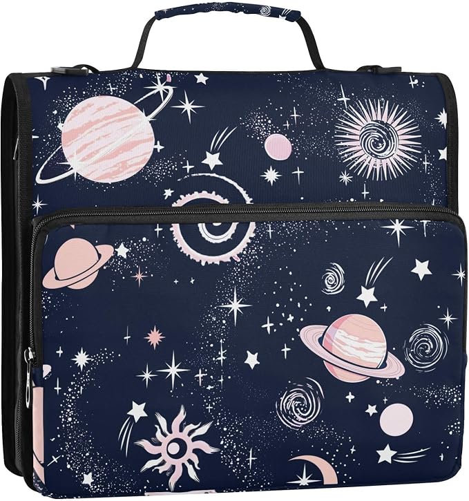 3 Ring Zipper Binder with Shoulder Strap Plant 2 Inch Zippered Binder Bag 500 Sheet Capacity Multi Pockets for School Supplies