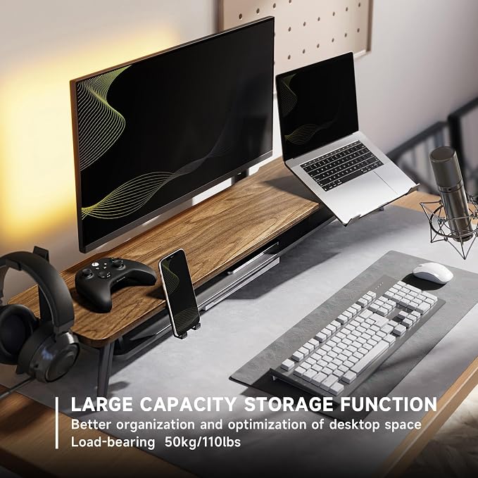 Fenge 42.5-Inch Monitor Stand Riser with Laptop, Phone & Headphone Holders | 10° Adjustable Laptop Holder, 2-Tier Storage, Dual Monitor or Monitor-Laptop Setup, Ideal for Multitasking, Gaming, Streaming