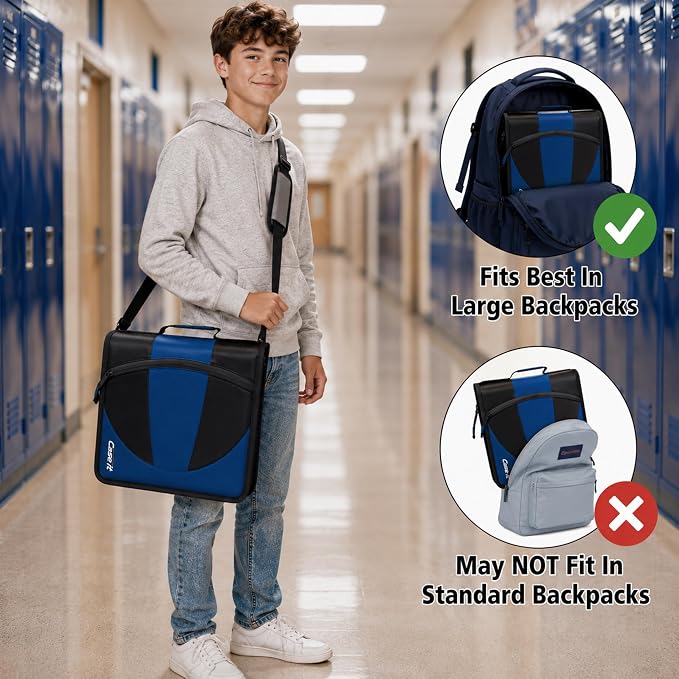 Case-it Dual Binder | Two 1.5" D-Rings | 600-Sheet | Dual-101 Jet Black | Dual 2-in-1, Pencil Pouch, Multiple Pockets, School & Office Organizer, Shoulder Strap, 6-Pack