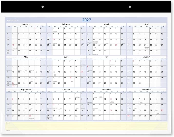 AT-A-GLANCE 2026 Desk Calendar, Monthly, Desk Pad, 22" x 17", Standard, QuickNotes (SK7000026)