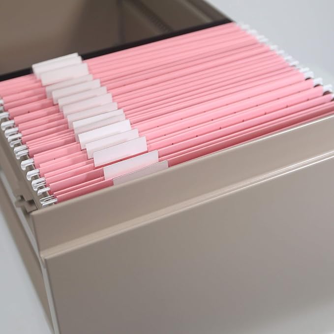 Smead Standard Hanging File Folders, 25 Count, Pink, 1/5-Cut Adjustable Tabs, Letter Size (64066)
