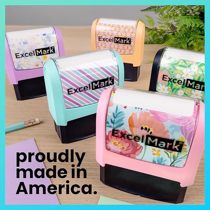 ExcelMark Address Stamp - Custom Return Address Stamp with Elegant Designs, Vibrant Colors & Patterns – Perfect for Mail, Invitations & Gifts (Violet Mount, Foliage Edge)