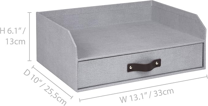 Bigso Box of Sweden Walter Letter Tray for A4 or Letter Size Documents - Paper Tray Organizer for Desk with Storage Drawer and Stable Rubber Feet - 13.1in x 10in x 5.2in - Ash