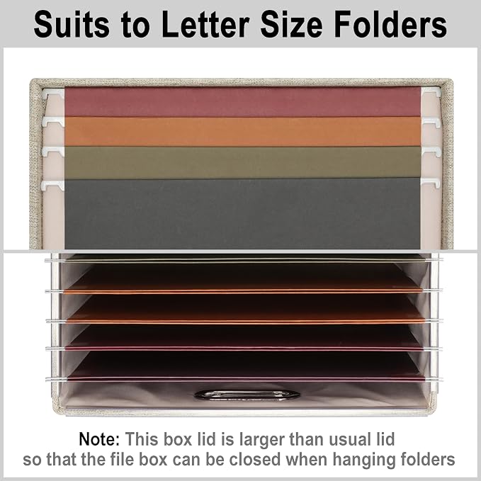 Storage Bins With Lids Office Organization File Folder Organizer Boxes | Beige, 2 Pack, 15.1" * 12.2" * 10.04", Built-In Handle, Collapsible, Stackable, Dustproof, Linen Fabric, Cardboards