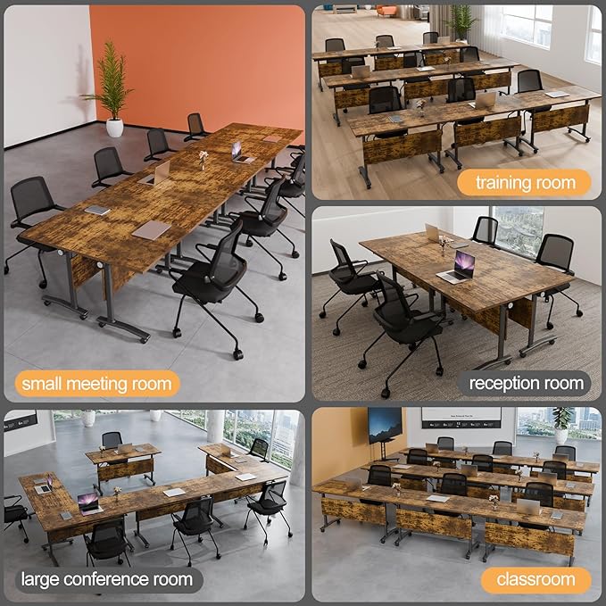 Folding Conference Table 4ft 5ft, Foldable Office Meeting Desk for 6 People, Multiple Sizes Colors Mobile Conference Room Table for Training Room School Business Furniture (6, Brown, 63in)