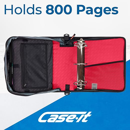 Case-it King Sized Zip Tab School Zipper Binder 4-Inch D-Rings,800 Sheet Capacity,5-Subject Expanding File Folder, Multiple Pockets & Storage Organizer,Shoulder Strap D-186 Fire Engine Red(Pack of 4)