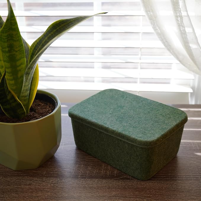 Felt deep Storage Bins lidded Drawer Organizer Caddy Forest Green | Sustainable material soft yet sturdy,multi-purpose storage, sleek minimalist lifestyle