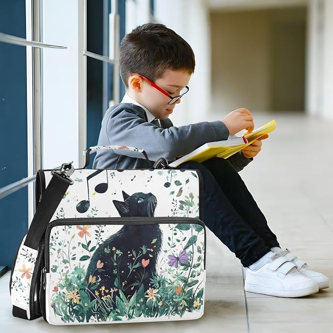 Personalized Cute Cat 3 D-Ring Binder Bag Zipper Organizer | Multi-Pocket with Handle and Detachable Shoulder Strap Holds 500 Sheets for School Office Supplies