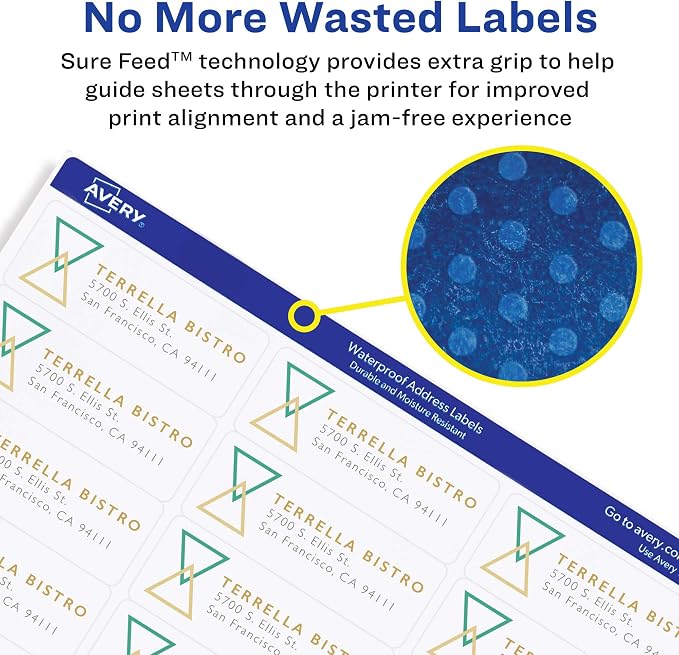 Avery Printable TrueBlock Shipping Labels, 3.5" x 5", Sure Feed, White, 2 Pack, 200 Labels Total (5640)