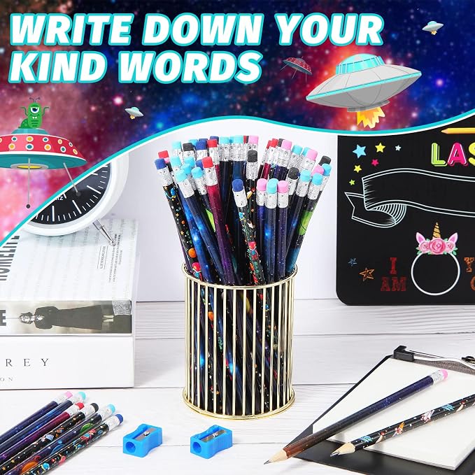 Geyee 36 Pcs Space Pencils Hawaiian Shark Themed Party Favors, Space
