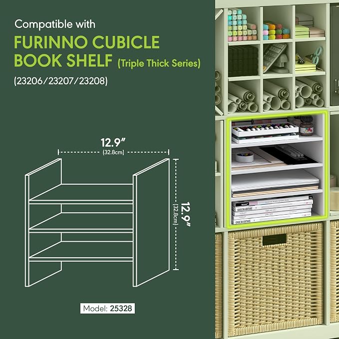 Furinno Cubicle 3-Shelf Cube Insert, 3-Tier Cube Organizer, White | 12.9W x 12.9H, Shelf Accessory, Fits into Furinno Triple Thick Cubes, IKEA Kallax, for Organizers and Storage,