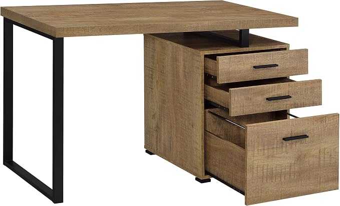 Coaster Home Furnishings - Brennan - Engineered Wood - 47-Inch 3-Drawer Computer Desk with File Cabinet and Open Metal Leg - Home Office - Mango and Black - 800787