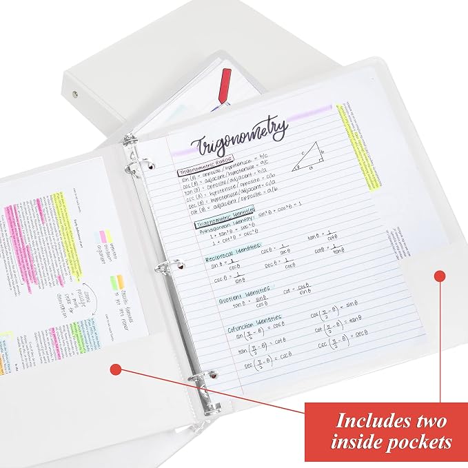 BAZIC Products 1" White 3-Ring Binder, Round Ring, 2 Pockets, 24-Case | round rings, 1 in White 3-ring binder, 2 inside pockets, holds up to 175 sheets, Durable poly cover