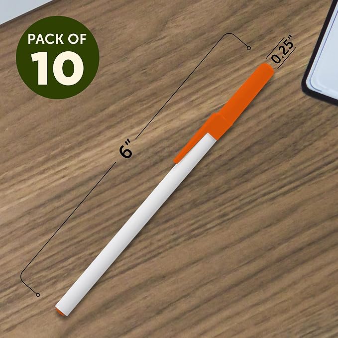 DISCOUNT PROMOS Value Stick Pens Set of 10, Bulk Pack - Blue Ink, Great for Office, School, Business, Tradeshows, Events - Orange Cap