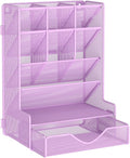 BOHDK Pen Organizer for Desk, Multi-Functional Desk Organizer, Wall Mount Pen Holder with Drawer for School, Office, Home, Art Supplies, Purple