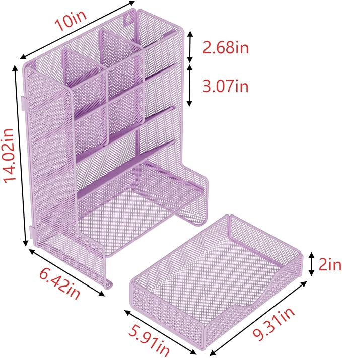 BOHDK Pen Organizer for Desk, Multi-Functional Desk Organizer, Wall Mount Pen Holder with Drawer for School, Office, Home, Art Supplies, Purple