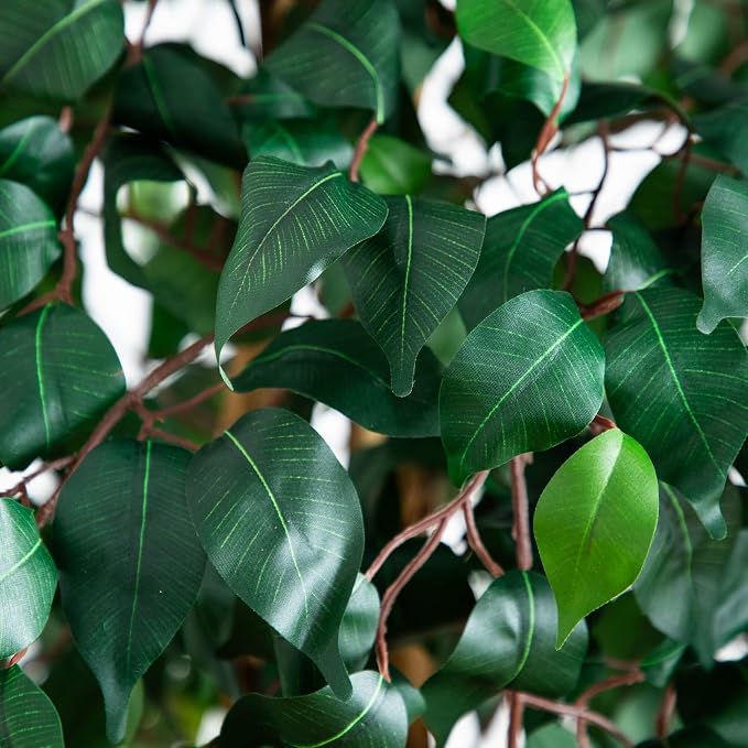 Nearly Natural 74 in Triple Trunk Artificial Ficus Tree for Home Decor | Lush Deep Green Leaves, Natural Wood Trunks, Black Nursery Planter, Ideal for Indoor Home Decor