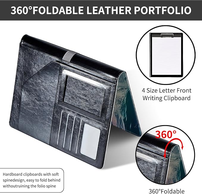 Padfolio/Portfolio Folder Clipboard,Padfolio Clipboard,Writing Portfolio Leather with Cover for Card Holder Slot Letter Size A4 for Office Conference Notepad Clip Boards,Dolphins Jumping at Dusk