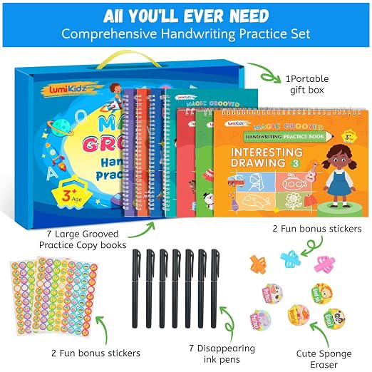 Magic Grooved Writing Practice for Ages 3-8, Grooved Handwriting Practice for Kids, Reusable Handwriting Book, Preschool Learning Activitys for Tracing Letters & Numbers, Gifts for 3 Year Old Boy