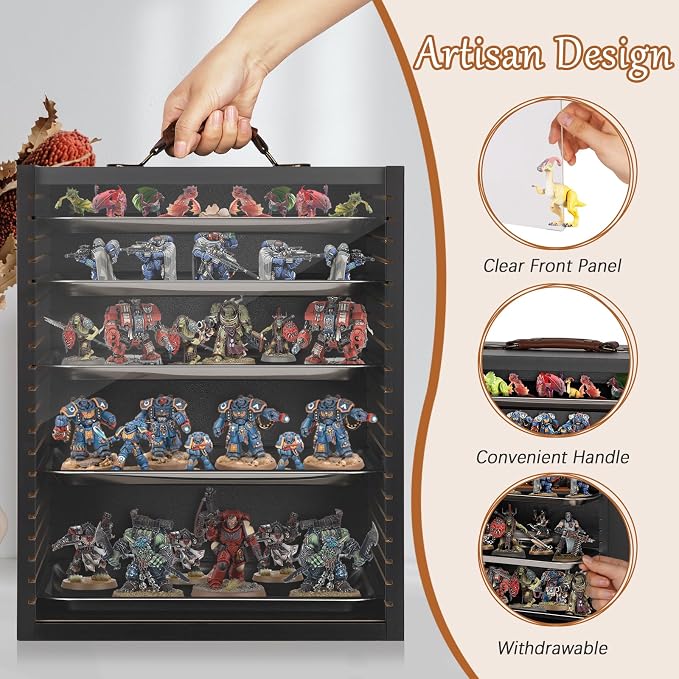 Miniature Carrying Case, Wooden Display Case for Figures, Matte Black | Miniature Storage, Miniature Display Case, Miniature Transport Case, Display Shelf for Collectibles & Mini Figures